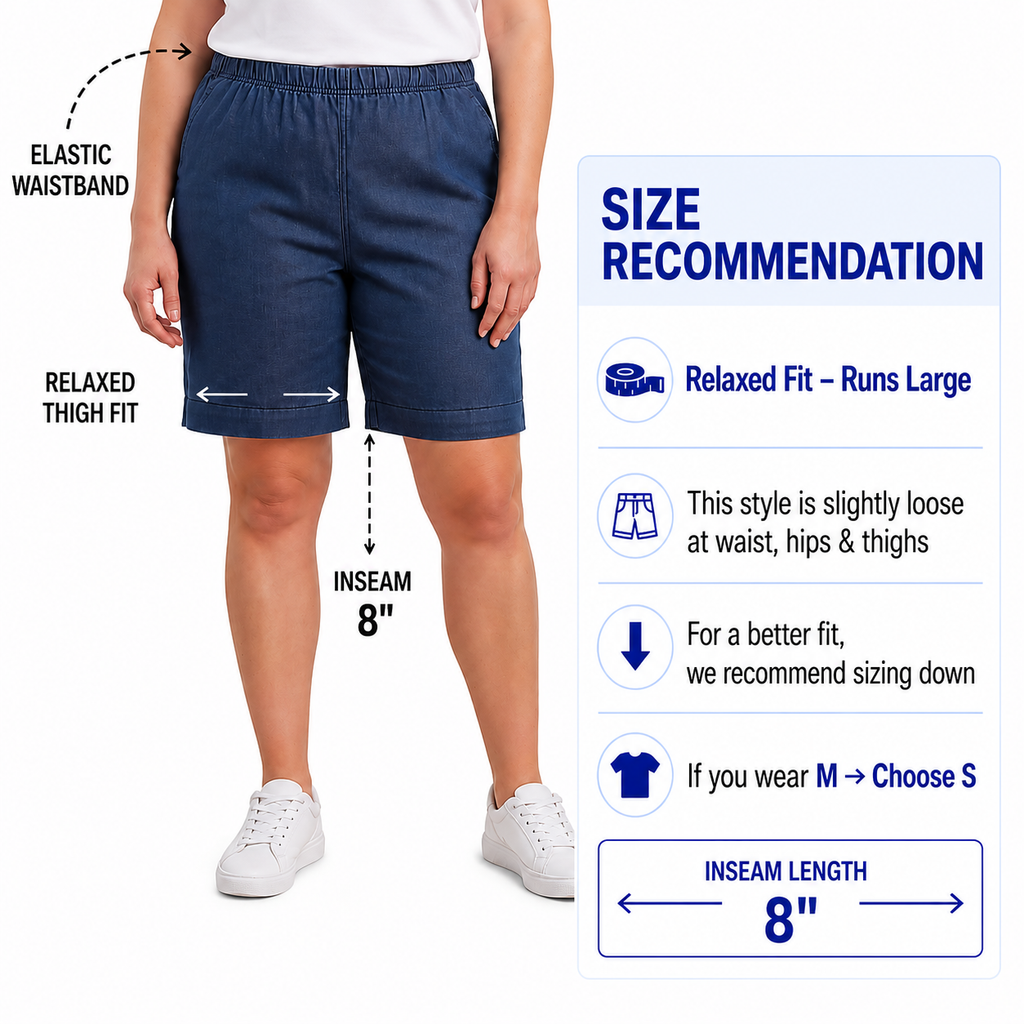 Women's Pull-On Denim and Twill Shorts — Stretch Waist No Zipper