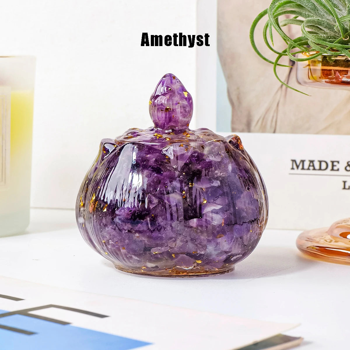1Pc Natural Crystal Reiki Bowl - Resin Healing Stone for Meditation, Energy Cleansing & Home Decor