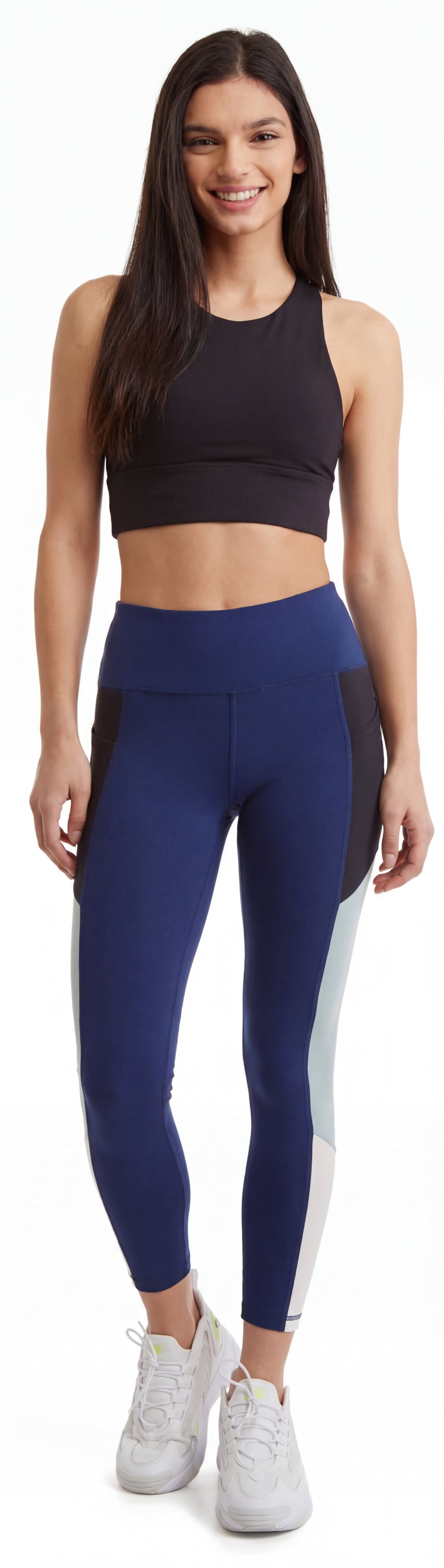 Women's Color Block Leggings with Side Panel — 24 Inch Inseam