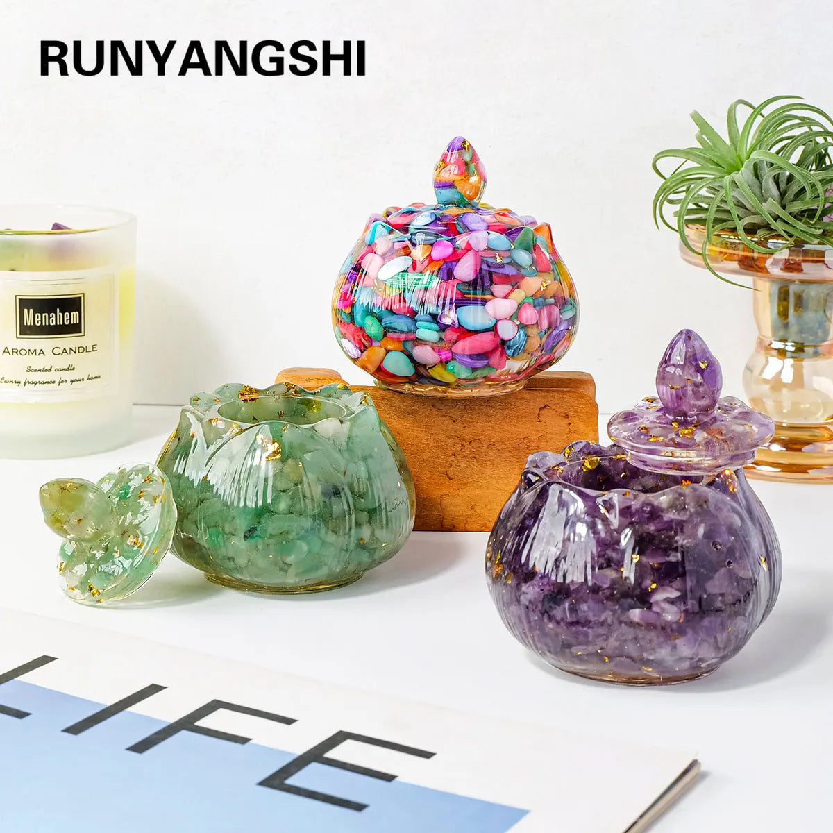1Pc Natural Crystal Reiki Bowl - Resin Healing Stone for Meditation, Energy Cleansing & Home Decor