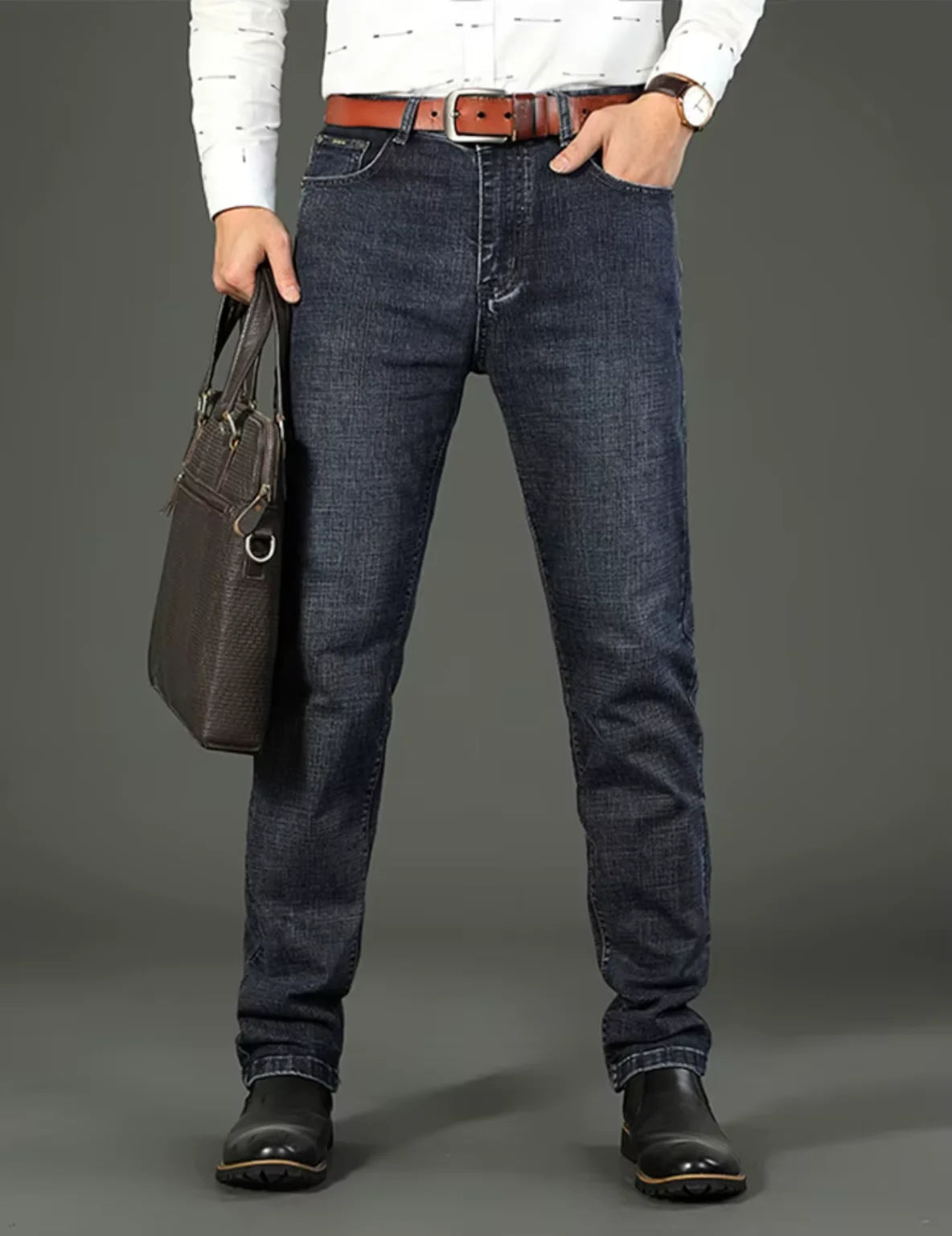 2026 New Business Men'S Jeans Casual Straight Stretch Fashion Classic Blue Black Work Denim Pant Trousers Male Clothing