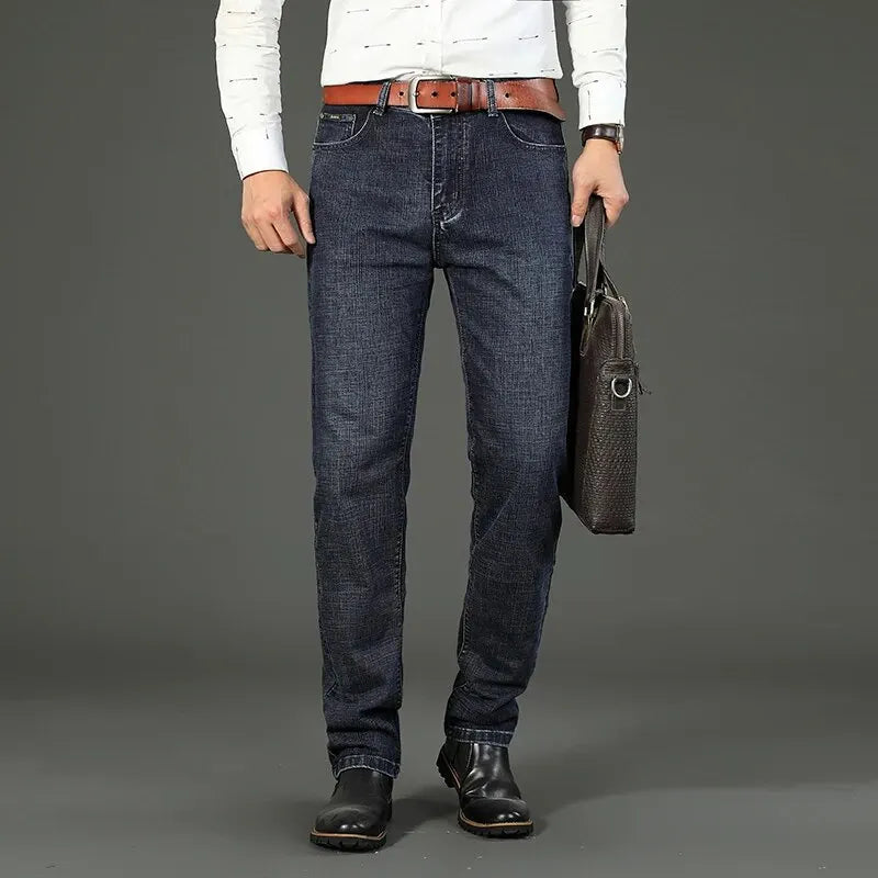 2026 New Business Men'S Jeans Casual Straight Stretch Fashion Classic Blue Black Work Denim Pant Trousers Male Clothing