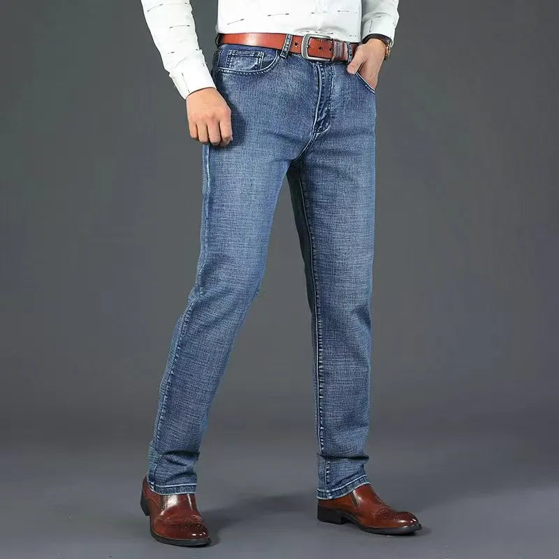 2026 New Business Men'S Jeans Casual Straight Stretch Fashion Classic Blue Black Work Denim Pant Trousers Male Clothing